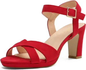 DREAM PAIRS Women's Chunky Heels Open Toe Ankle Strap Sparkly Heels Pump Sandals