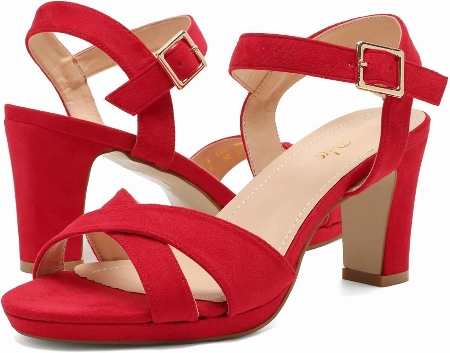 DREAM PAIRS Women's Chunky Heels Open Toe Ankle Strap Sparkly Heels Pump Sandals