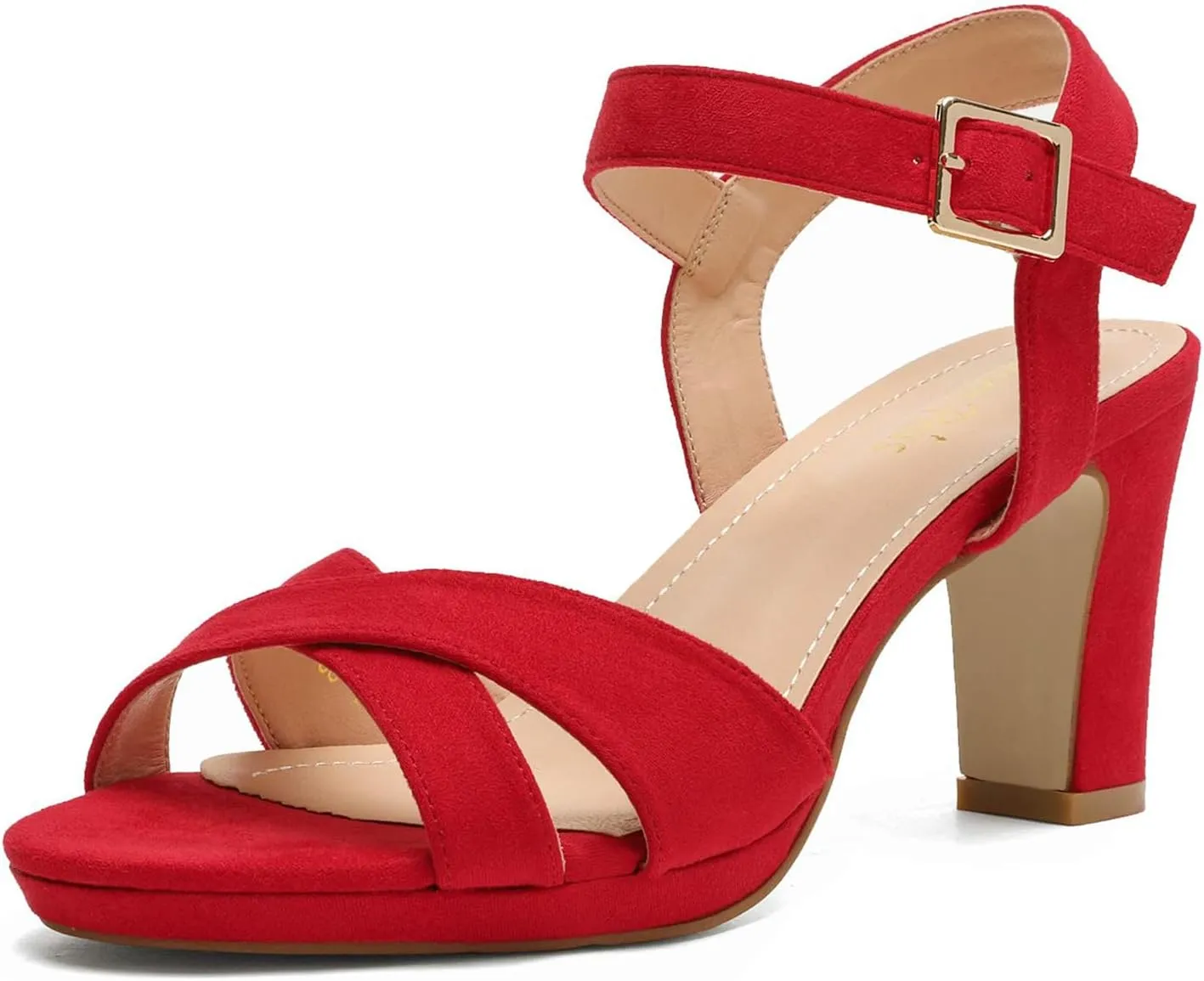 DREAM PAIRS Women's Chunky Heels Open Toe Ankle Strap Sparkly Heels Pump Sandals