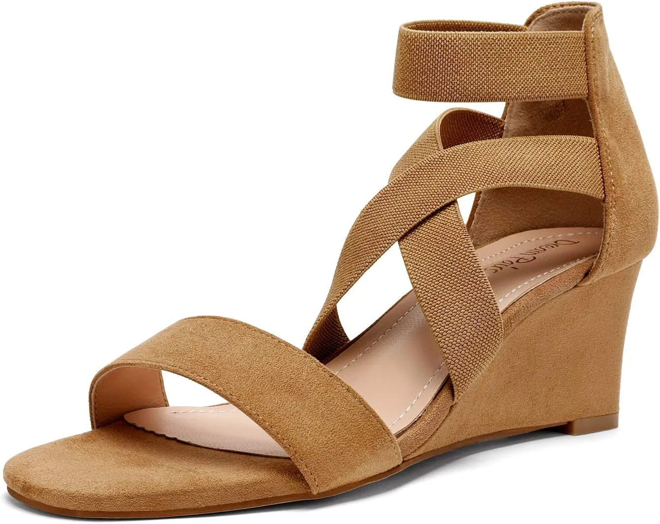 DREAM PAIRS Women's Elastic Ankle Strap Low Wedge Sandals