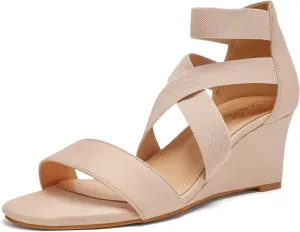 DREAM PAIRS Women's Elastic Ankle Strap Low Wedge Sandals