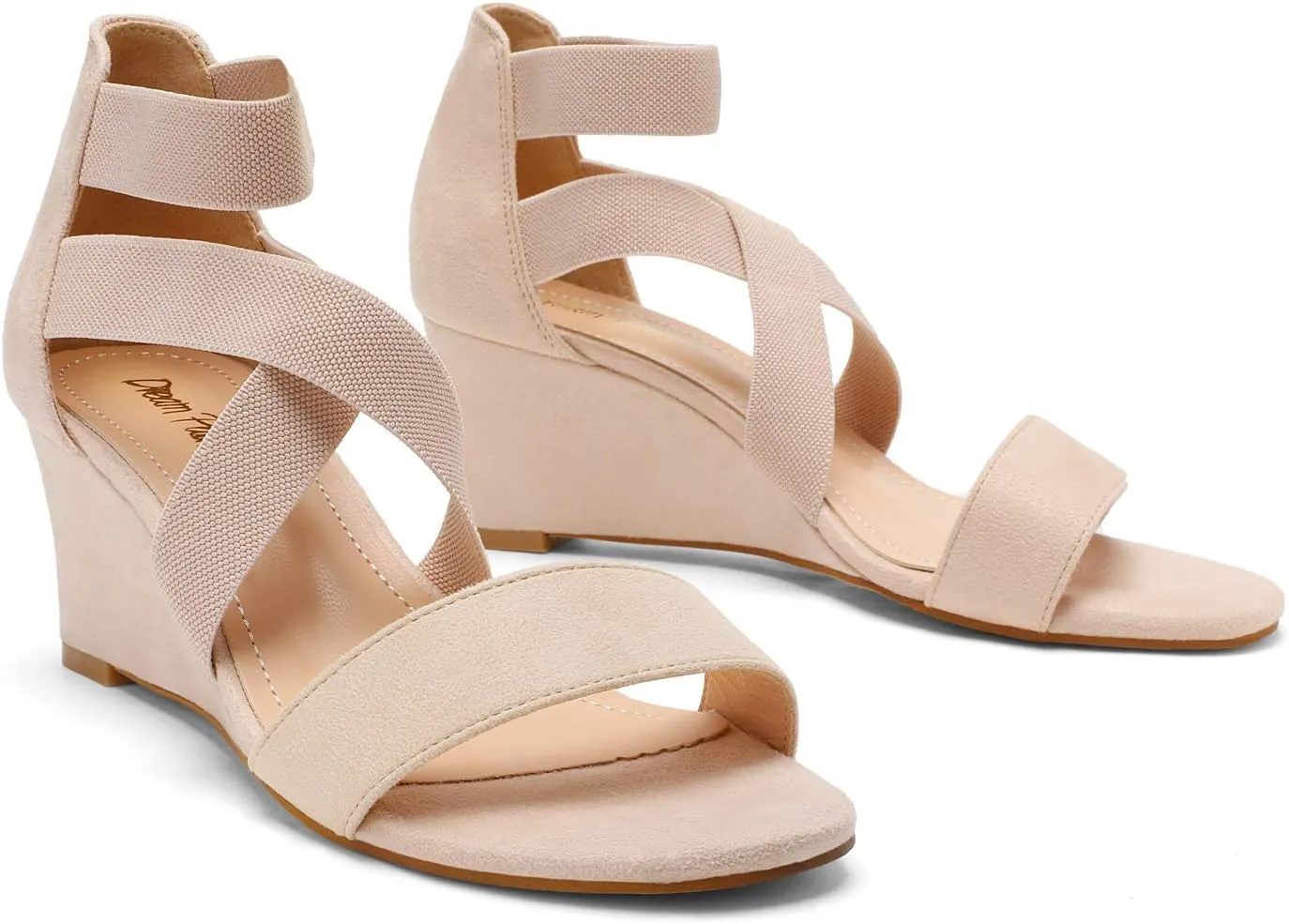 DREAM PAIRS Women's Elastic Ankle Strap Low Wedge Sandals