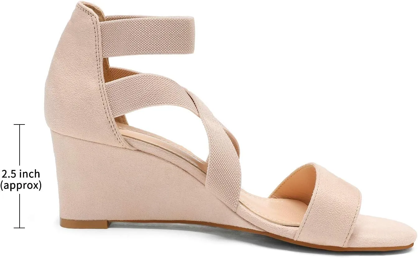 DREAM PAIRS Women's Elastic Ankle Strap Low Wedge Sandals