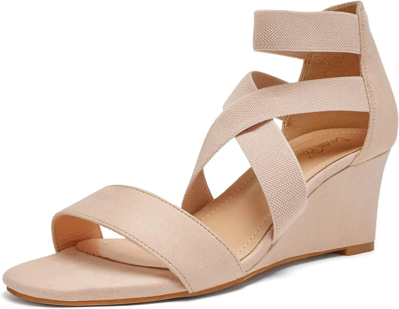 DREAM PAIRS Women's Elastic Ankle Strap Low Wedge Sandals