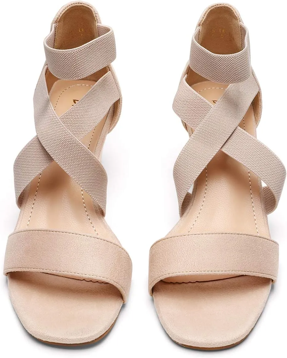 DREAM PAIRS Women's Elastic Ankle Strap Low Wedge Sandals