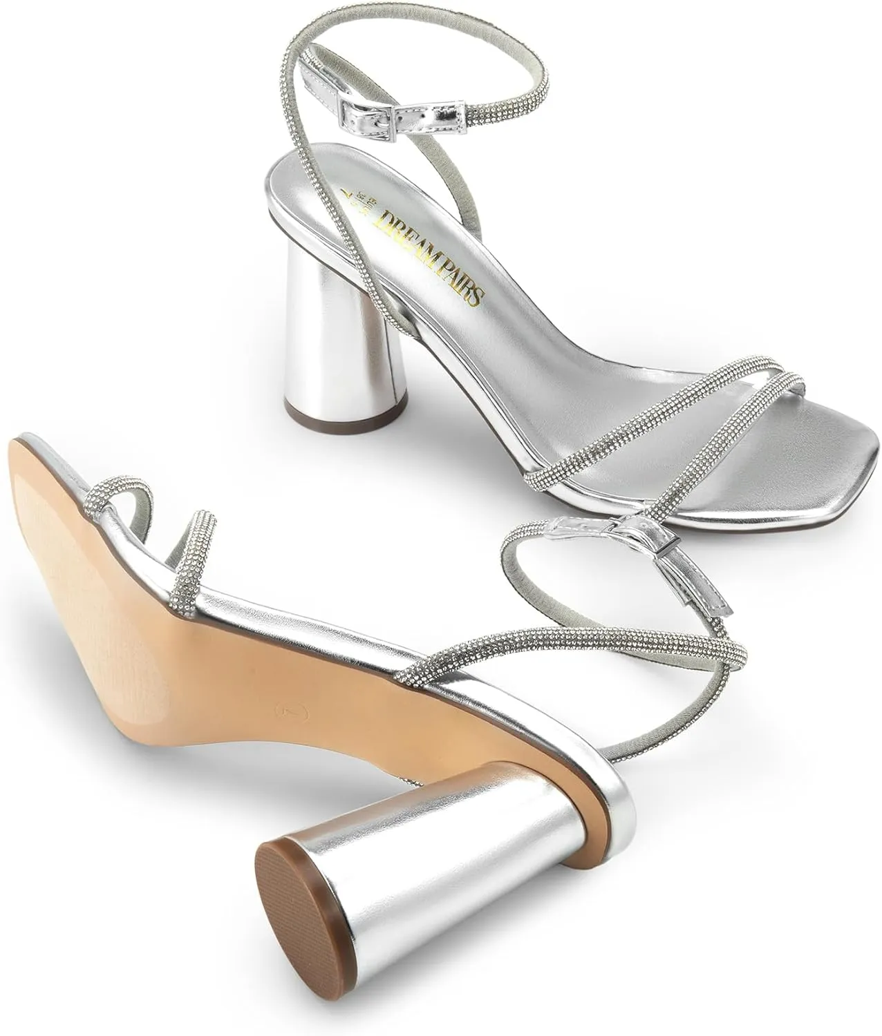 DREAM PAIRS Women's Strappy Round Heels Open Square Toe Ankle Strap Party Sandals Dress Shoes