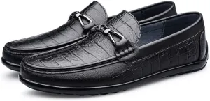 Easy to Put and Remove Driving Moccasins Loafer Shoes for Men Round Toe Moccasins Faux Crocodile Print Leather Flat Heel Flexible Resistant Driving Slip On for All Occasions (Color : Black, Size : 8