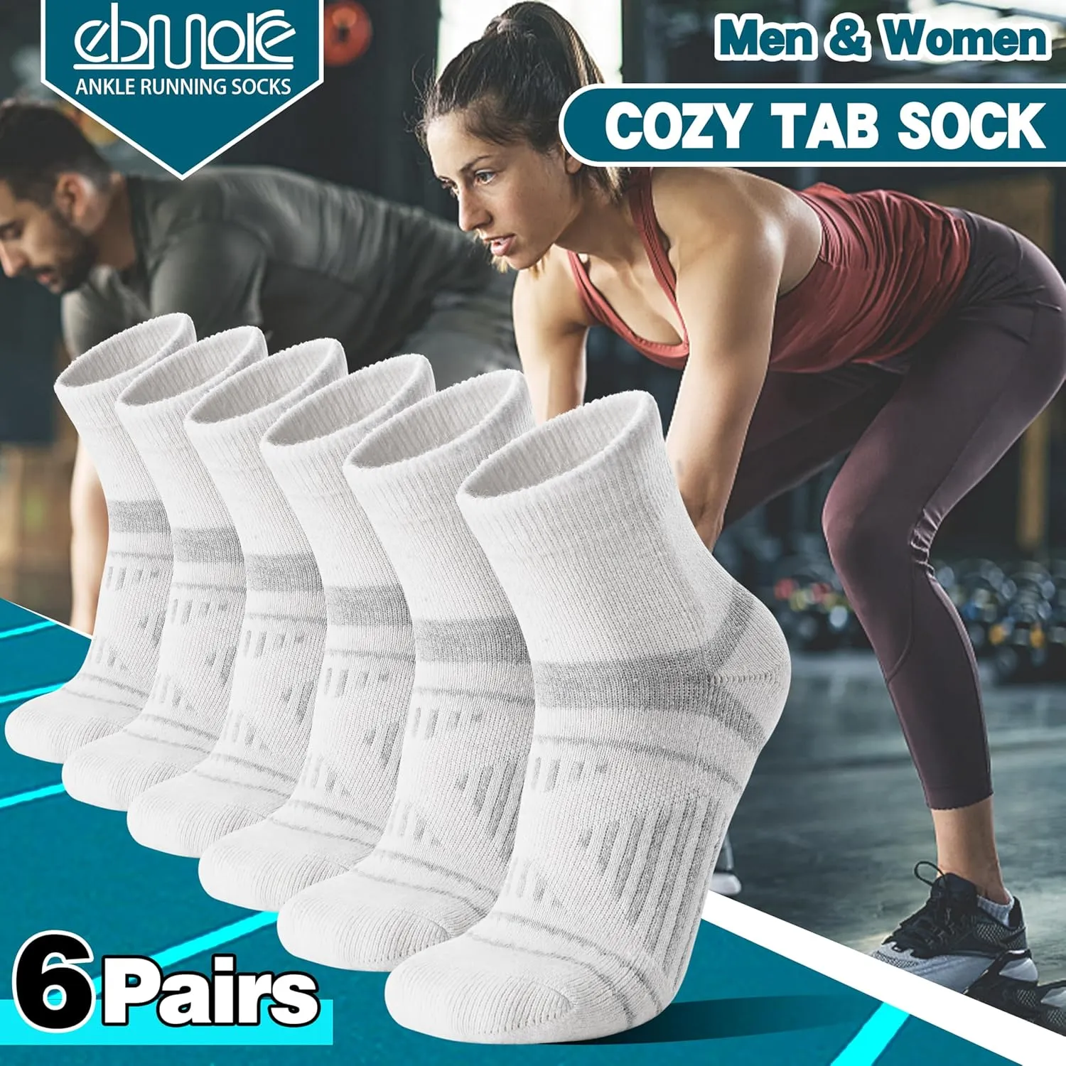 EBMORE 6 Pairs Merino Wool Ankle Hiking Running Socks Compression Support Thick Cushion No Show Socks for Men Women