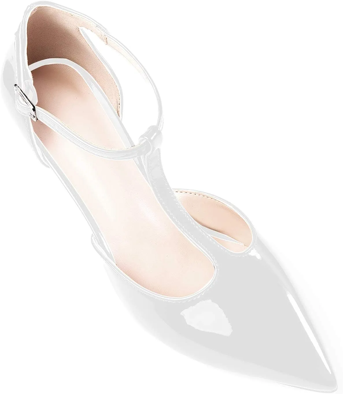 Eldof Womens Kitten Heel Pumps T-Strap Ankle Buckle Pumps2.6 Pointed Toe Classic Office Dress Heels