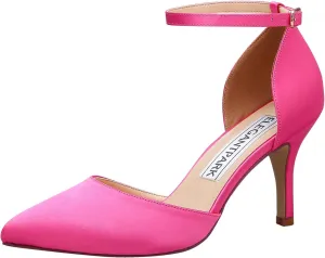 ELEGANTPARK Heels for Women Pointed Toe High Heel Pumps Satin Ankle Strap Wedding Bridal Evening Party Dress Shoes