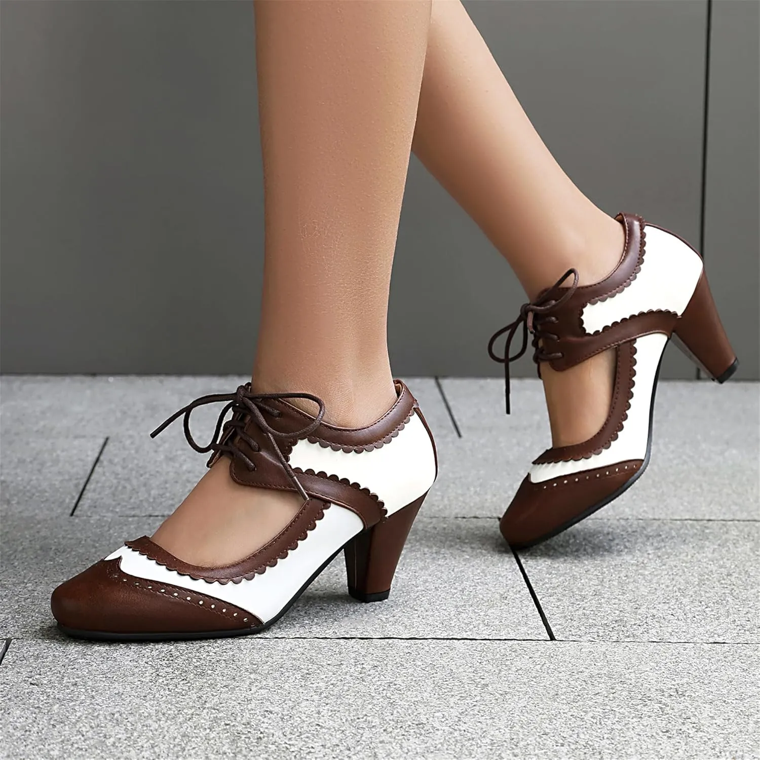 Elerhythm Women's Mary Jane Lace Up Closed Round Toe Vintage Heels Gatsby 1950s Pumps 1920s Victorian 1940s Retro Shoes