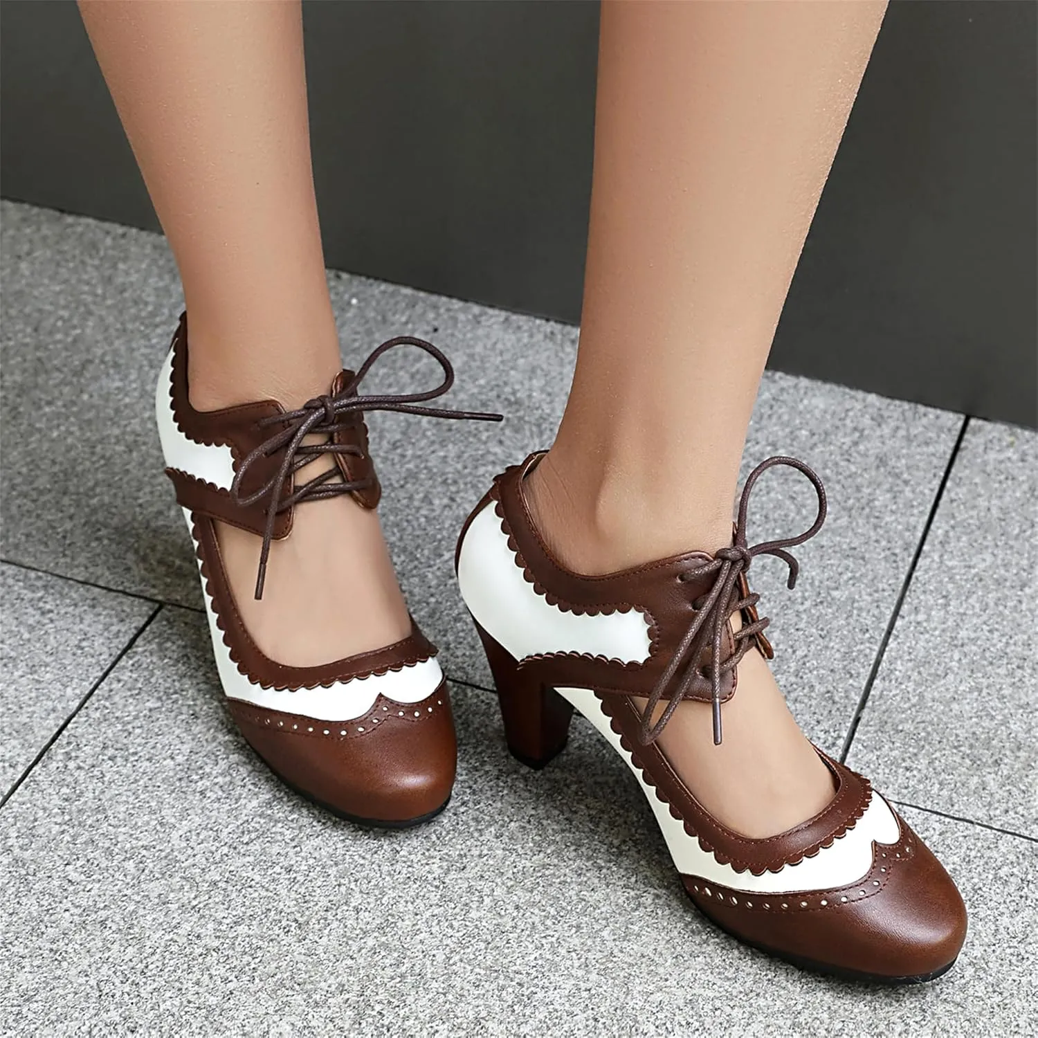 Elerhythm Women's Mary Jane Lace Up Closed Round Toe Vintage Heels Gatsby 1950s Pumps 1920s Victorian 1940s Retro Shoes