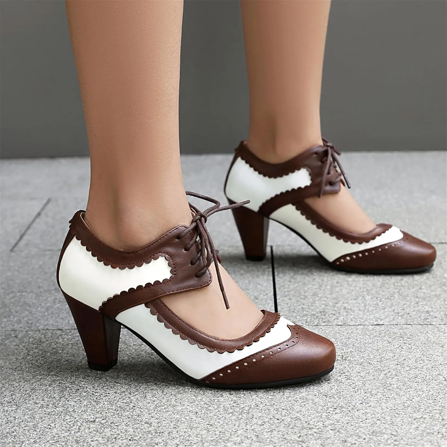 Elerhythm Women's Mary Jane Lace Up Closed Round Toe Vintage Heels Gatsby 1950s Pumps 1920s Victorian 1940s Retro Shoes