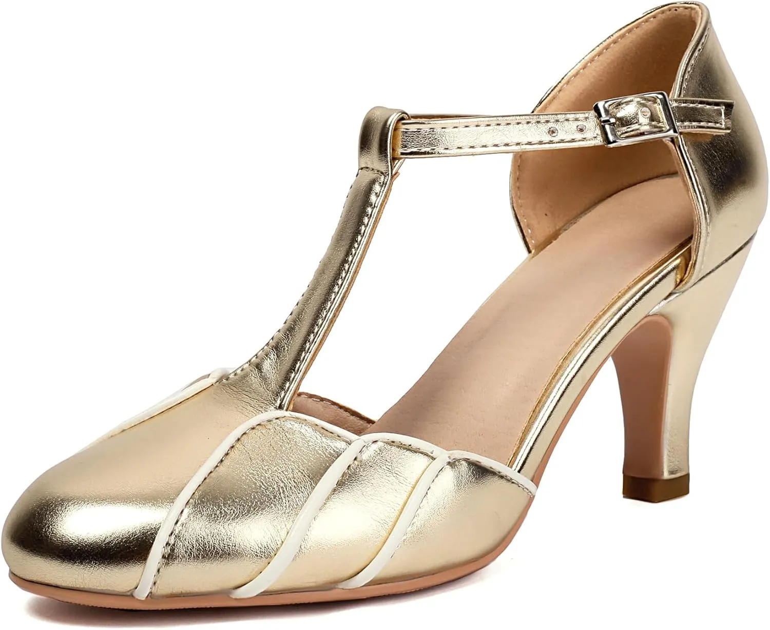Elerhythm Women's Mary Jane Retro Rockability Close Round Toe Vintage 1920s Gatsby Heels 1950s Victorian Pumps Shoes