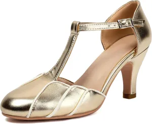 Elerhythm Women's Mary Jane Retro Rockability Close Round Toe Vintage 1920s Gatsby Heels 1950s Victorian Pumps Shoes