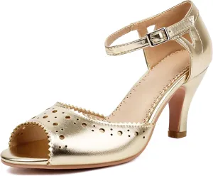 Elerhythm Women's Mary Jane Vintage Ankle Strap Wingtip Peep Toe Brogue Gatsby Heels Retro 1950s Pumps 1920s Victorian Shoes
