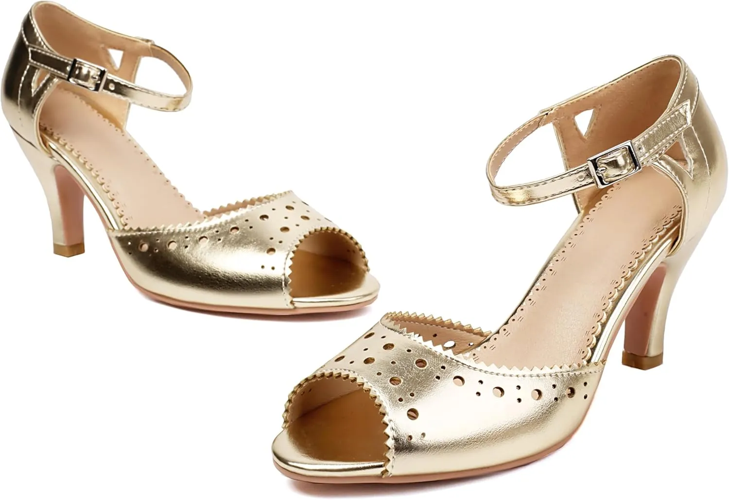 Elerhythm Women's Mary Jane Vintage Ankle Strap Wingtip Peep Toe Brogue Gatsby Heels Retro 1950s Pumps 1920s Victorian Shoes