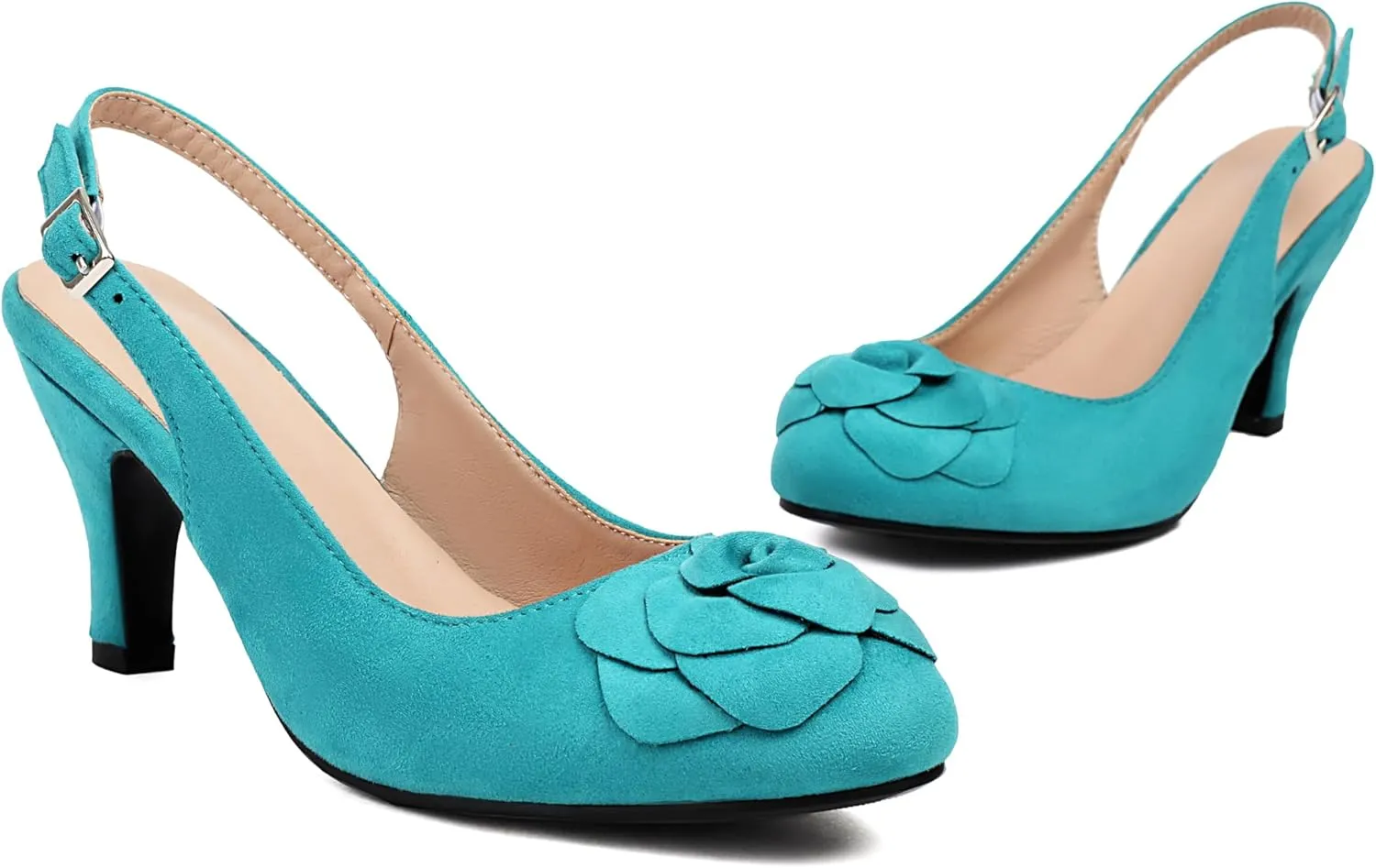 Elerhythm Women's Mary Jane Vintage Slingback Adjustable Strap Flower Close Toe 1920s Gatsby Heels Retro 1950s Victorian Pumps Suede Shoes