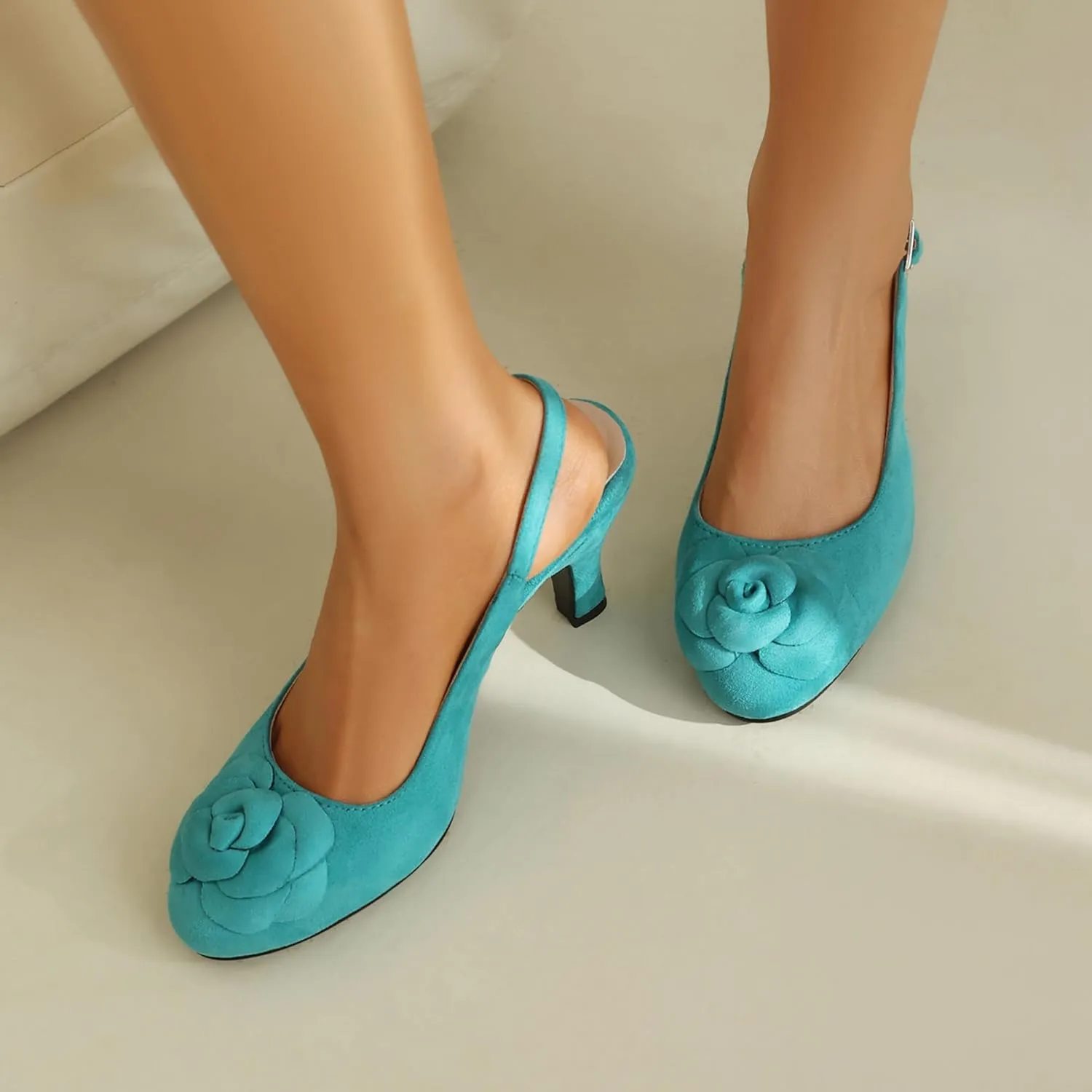Elerhythm Women's Mary Jane Vintage Slingback Adjustable Strap Flower Close Toe 1920s Gatsby Heels Retro 1950s Victorian Pumps Suede Shoes