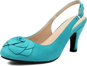 Elerhythm Women's Mary Jane Vintage Slingback Adjustable Strap Flower Close Toe 1920s Gatsby Heels Retro 1950s Victorian Pumps Suede Shoes