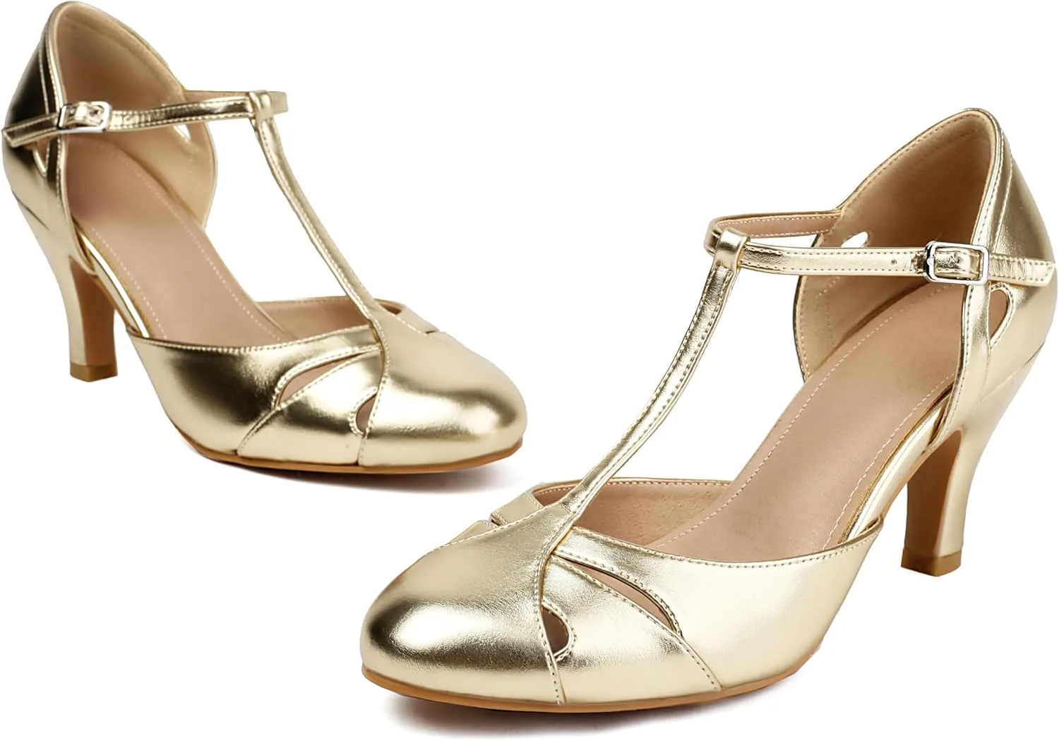 Elerhythm Women's Mary Jane Vintage T Strap Closed Round Toe Heels Retro 1950s Pumps 1920s Victorian Shoes