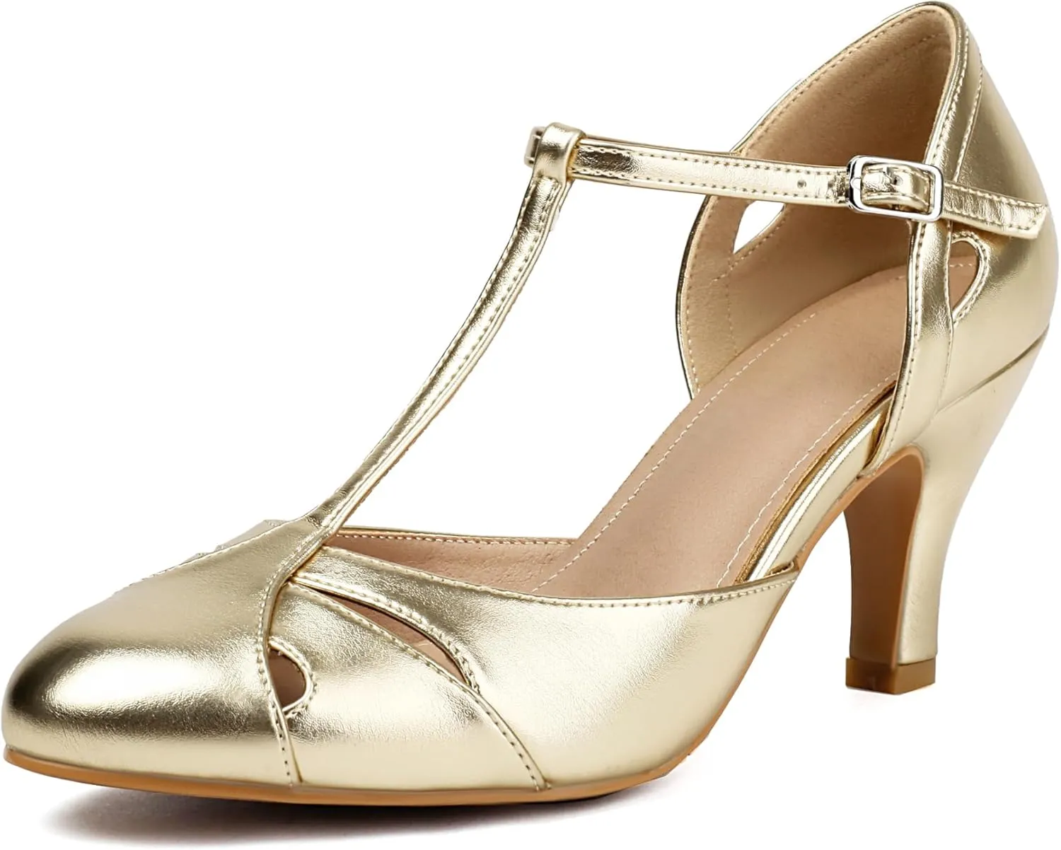Elerhythm Women's Mary Jane Vintage T Strap Closed Round Toe Heels Retro 1950s Pumps 1920s Victorian Shoes
