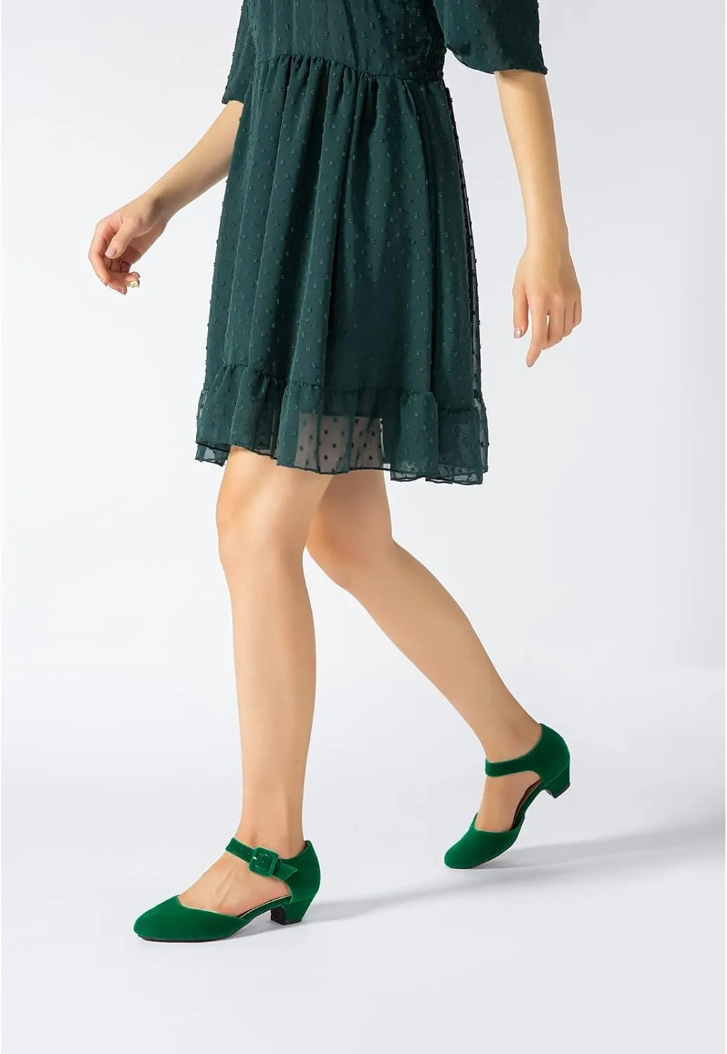 Enelauge Women's Ankle Strap Closed Toe Low Chunky Heel Dress Work Pumps