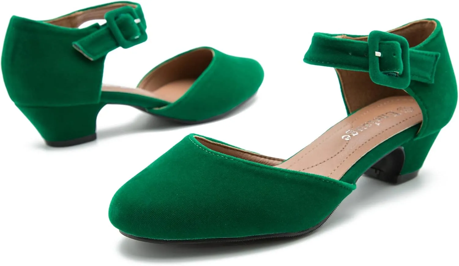 Enelauge Women's Ankle Strap Closed Toe Low Chunky Heel Dress Work Pumps