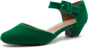 Enelauge Women's Ankle Strap Closed Toe Low Chunky Heel Dress Work Pumps
