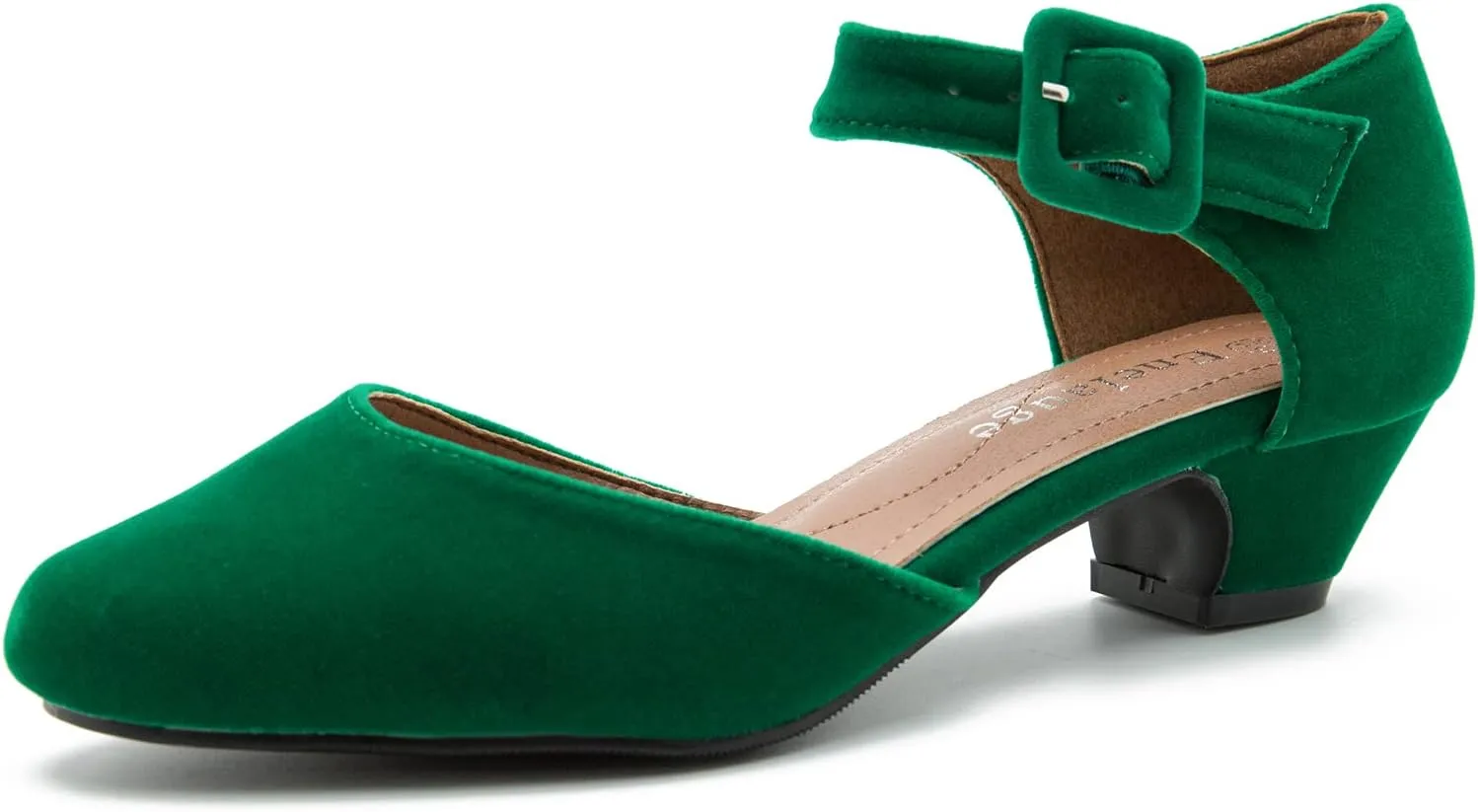 Enelauge Women's Ankle Strap Closed Toe Low Chunky Heel Dress Work Pumps