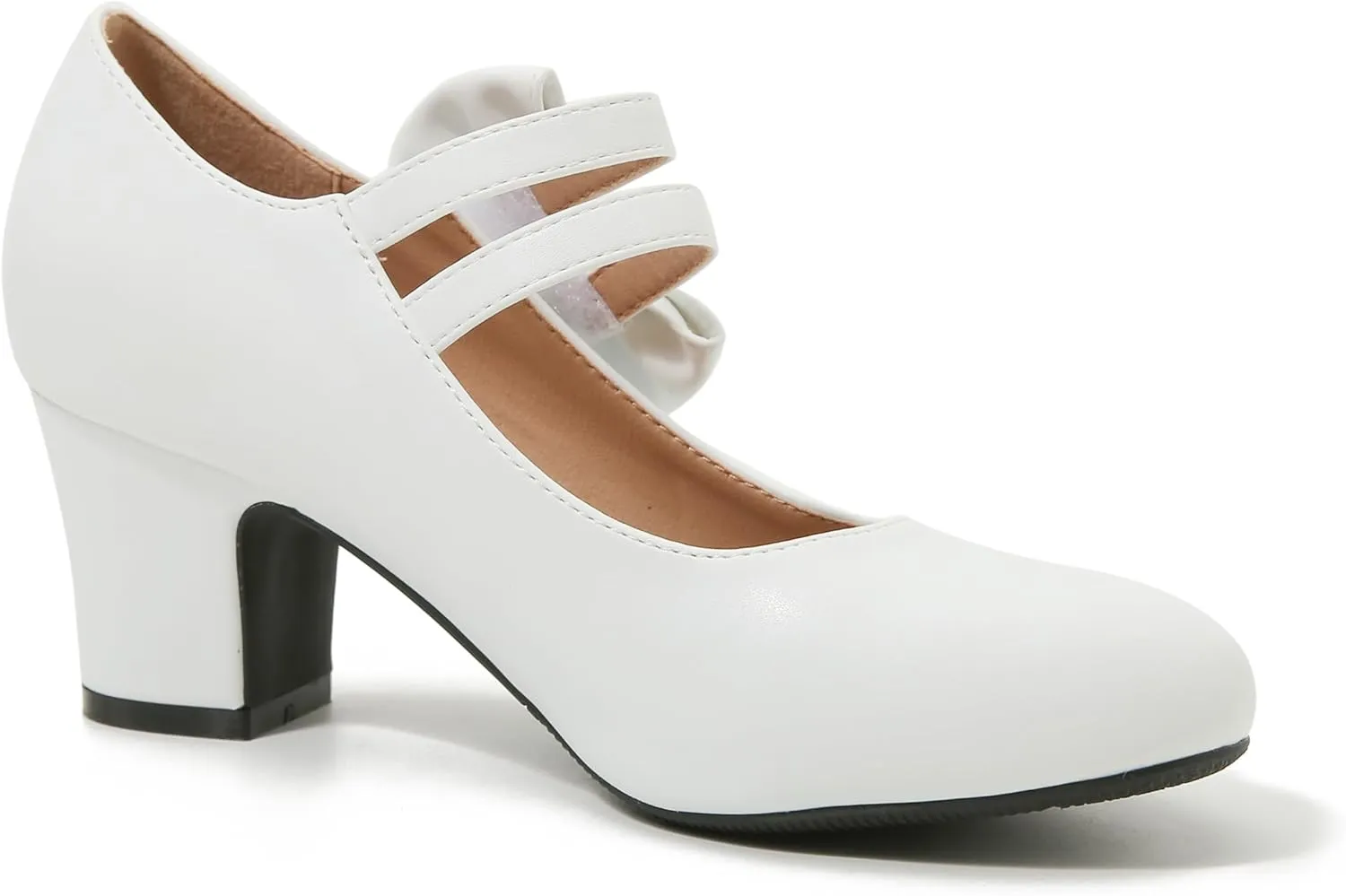 Enelauge Women's Mary Jane Heels with Bow Retro Closed Round Toe Pumps Sweet Ankle Strap Low Block Heels Chic Bowtie Vintage Dress Wedding Party Office Daily Shoes