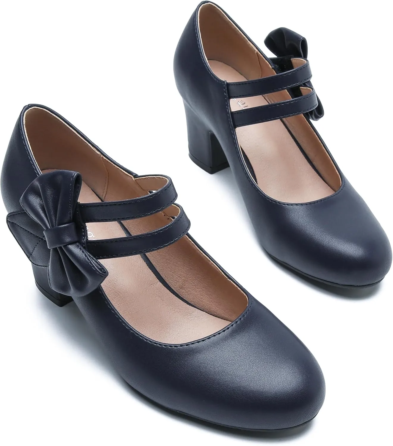 Enelauge Women's Mary Jane Heels with Bow Retro Closed Round Toe Pumps Sweet Ankle Strap Low Block Heels Chic Bowtie Vintage Dress Wedding Party Office Daily Shoes