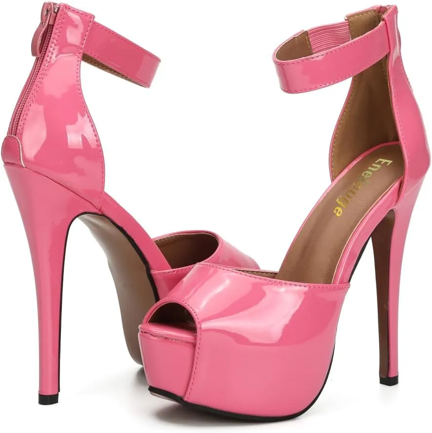 Enelauge Women's Sexy Ankle Straps Peep Toe Buckle Platform Stiletto Wedding Party High Heels Sandals