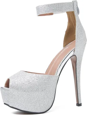 Enelauge Women's Sexy Ankle Straps Peep Toe Buckle Platform Stiletto Wedding Party High Heels Sandals