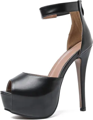 Enelauge Women's Sexy Ankle Straps Peep Toe Buckle Platform Stiletto Wedding Party High Heels Sandals