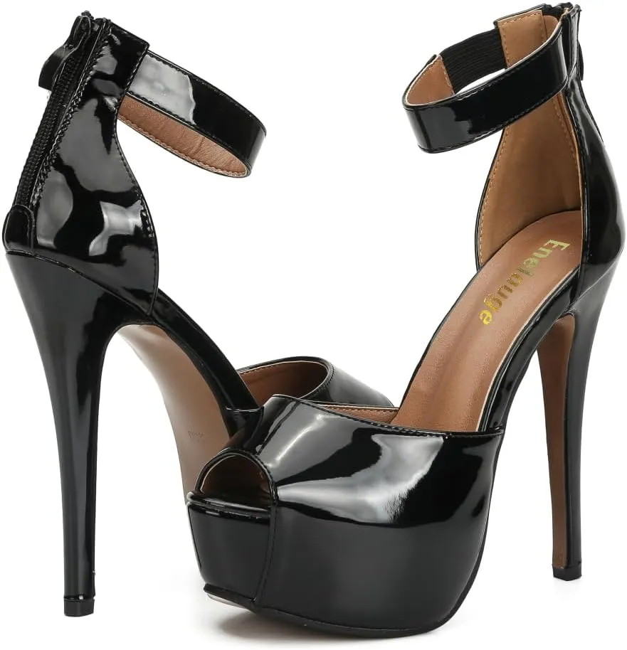 Enelauge Women's Sexy Ankle Straps Peep Toe Buckle Platform Stiletto Wedding Party High Heels Sandals