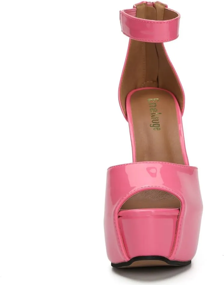 Enelauge Women's Sexy Ankle Straps Peep Toe Buckle Platform Stiletto Wedding Party High Heels Sandals