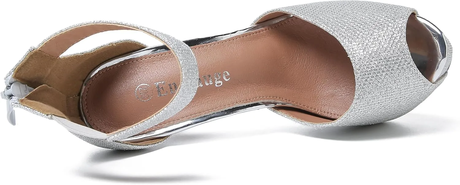 Enelauge Women's Sexy Ankle Straps Peep Toe Buckle Platform Stiletto Wedding Party High Heels Sandals