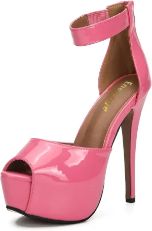 Enelauge Women's Sexy Ankle Straps Peep Toe Buckle Platform Stiletto Wedding Party High Heels Sandals