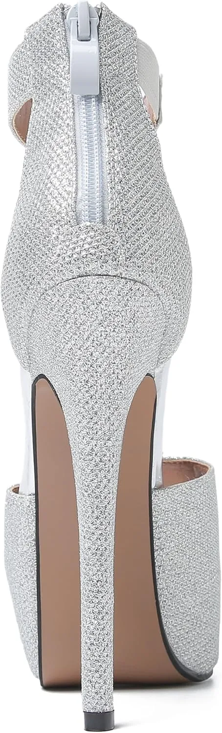 Enelauge Women's Sexy Ankle Straps Peep Toe Buckle Platform Stiletto Wedding Party High Heels Sandals