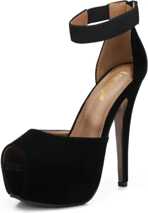 Enelauge Women's Sexy Ankle Straps Peep Toe Buckle Platform Stiletto Wedding Party High Heels Sandals
