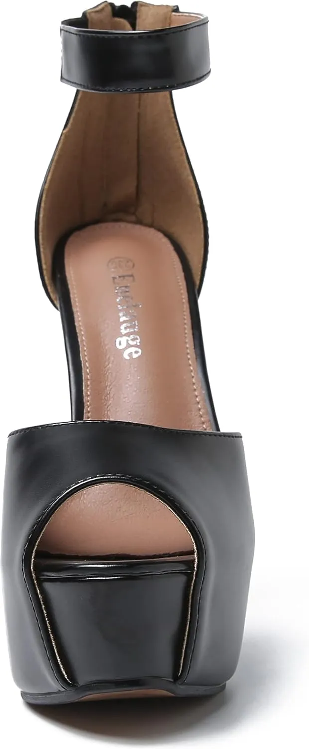 Enelauge Women's Sexy Ankle Straps Peep Toe Buckle Platform Stiletto Wedding Party High Heels Sandals