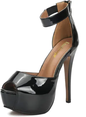 Enelauge Women's Sexy Ankle Straps Peep Toe Buckle Platform Stiletto Wedding Party High Heels Sandals