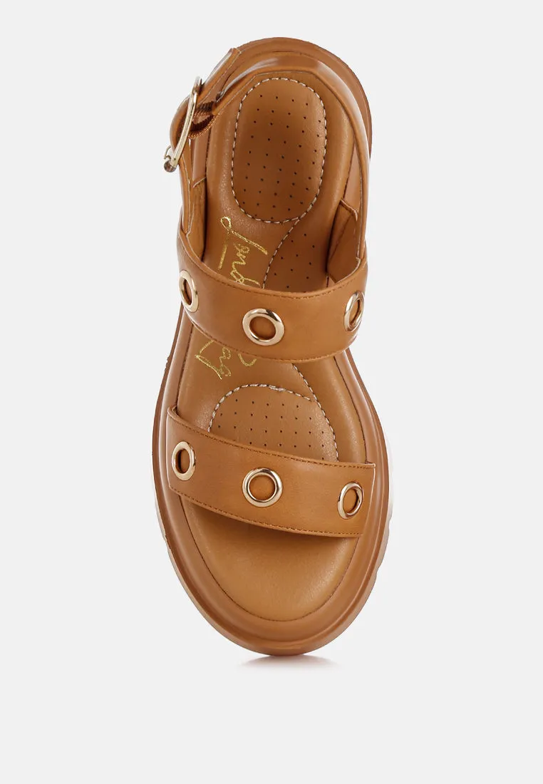 Eyelet Detail Platform Heel Sandals By RUW