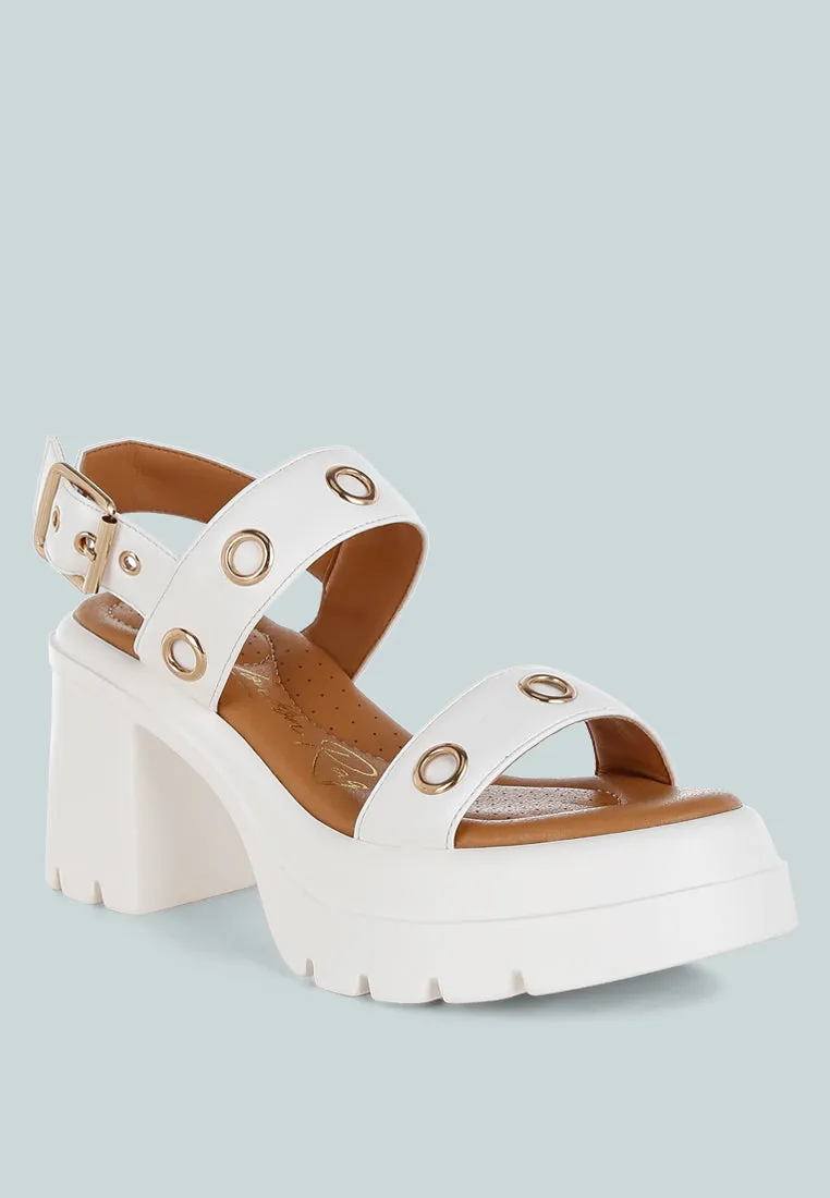 Eyelet Detail Platform Heel Sandals By RUW