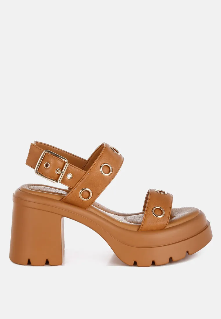 Eyelet Detail Platform Heel Sandals By RUW