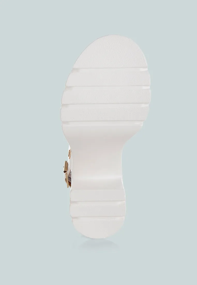 Eyelet Detail Platform Heel Sandals By RUW