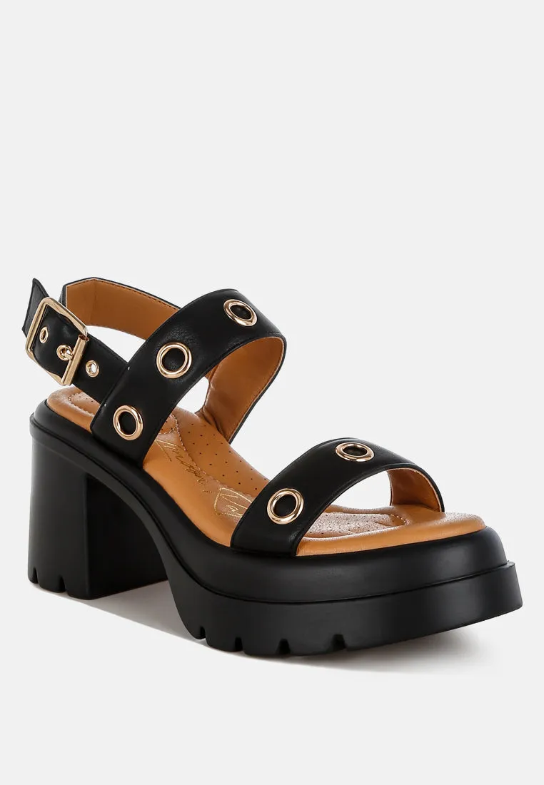 Eyelet Detail Platform Heel Sandals By RUW
