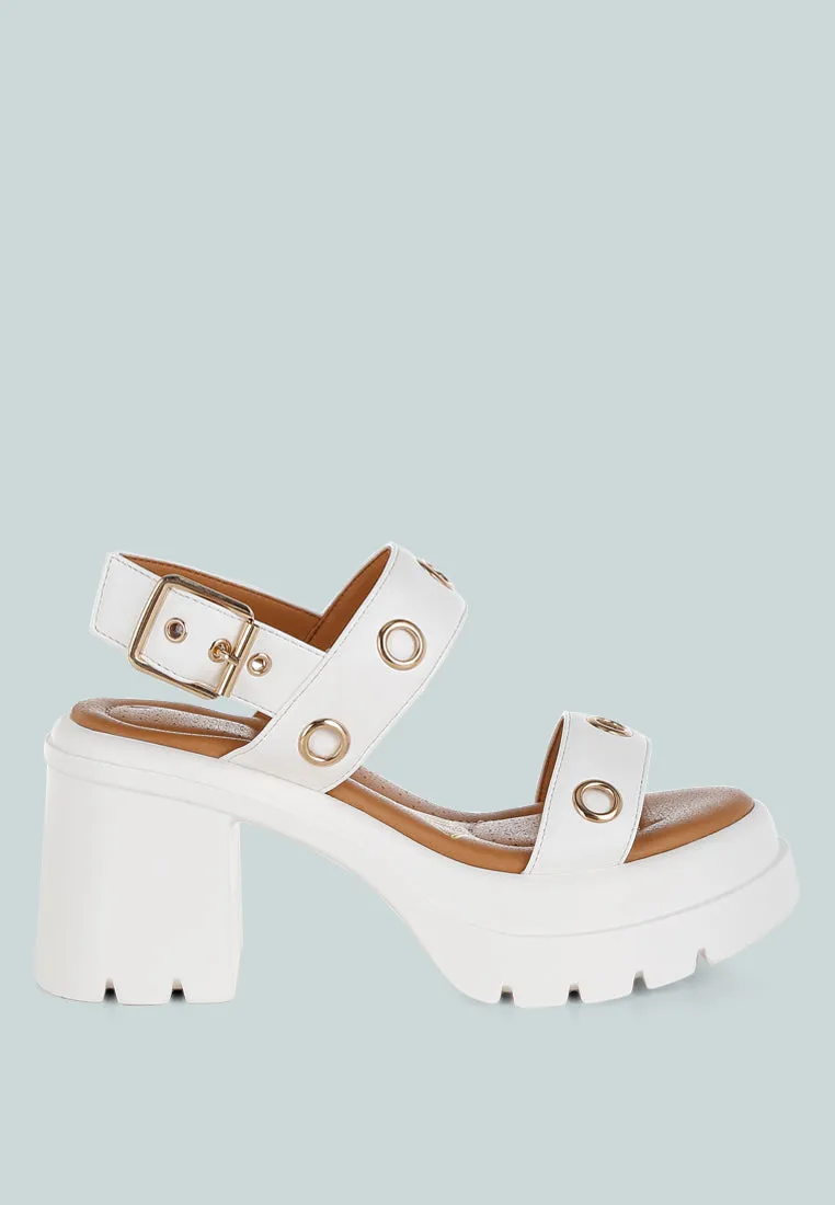 Eyelet Detail Platform Heel Sandals By RUW