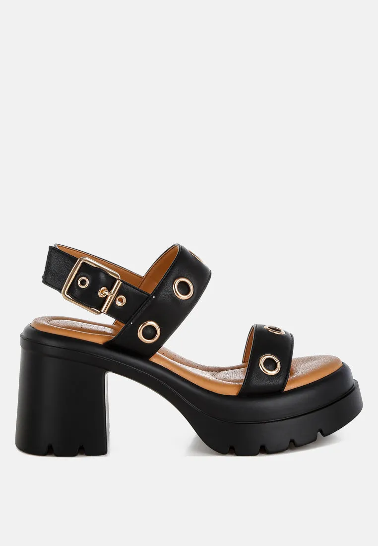Eyelet Detail Platform Heel Sandals By RUW